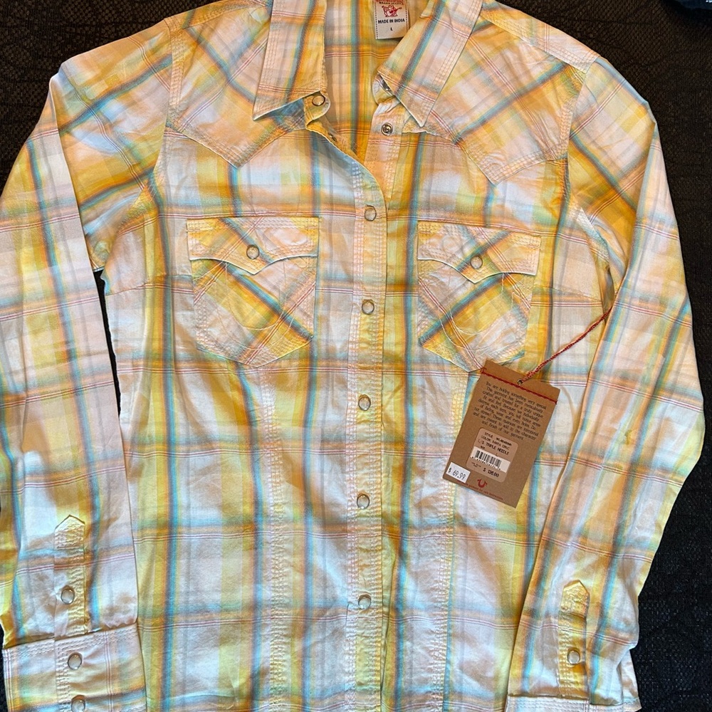 True Religion Western Style Plaid Women's Snap Button Shirt